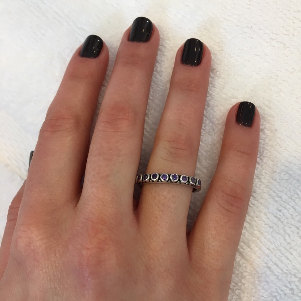 Sterling silver amethyst CZ stackable ring SZ 7